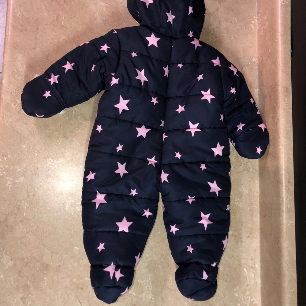 OshKosh Baby Girl Snowsuit 3/6m navy/pink stars - Picture 7 of 8